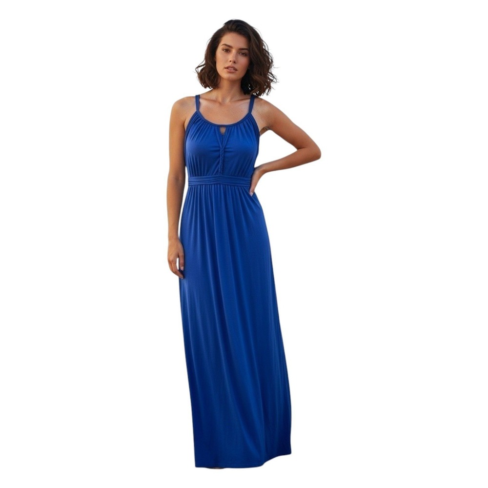 Max Studio Royal Blue Maxi Dress Braided Keyhole Empire Waist Beach Resort Small